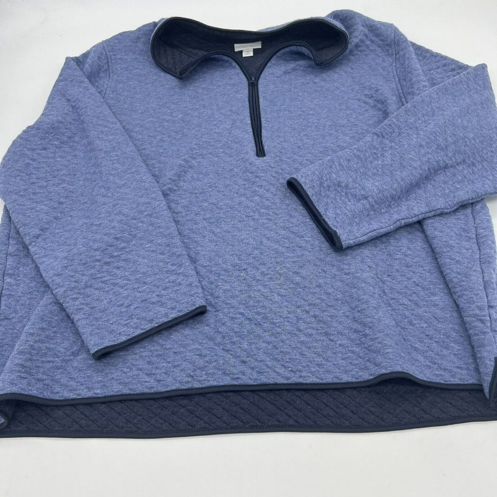 J. Jill Blue Quilted V-Neck Sweater with Navy Trim